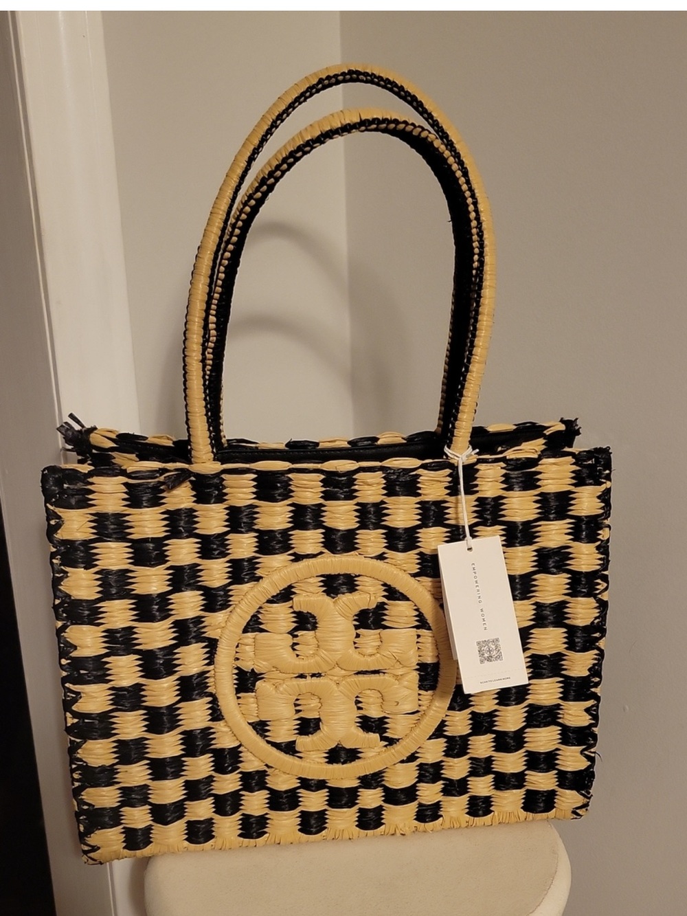 Tory Burch Ella Crocheted Raffia Tote NWT